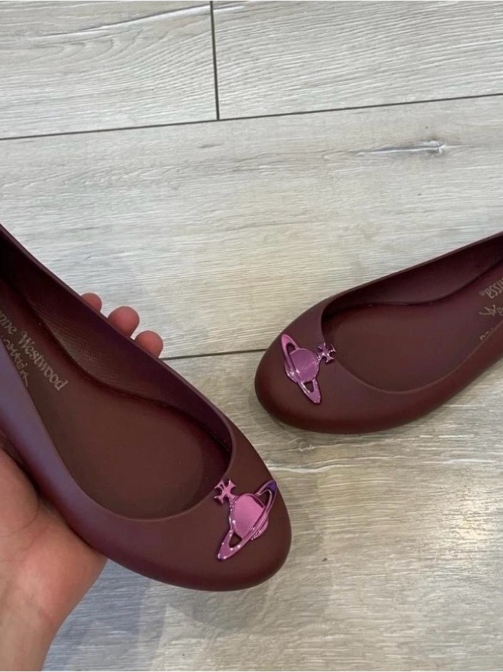 Vivienne Westwood Burgundy Flats with Pink Orb Detail